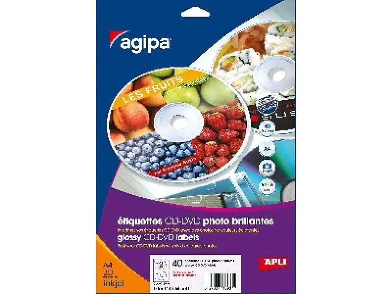 AGIPA Etikety univerzálne na CD/DVD 114/41mm,biele (bal=100hár)