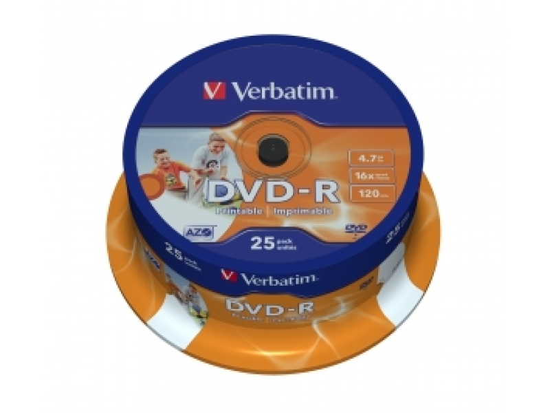 VERBATIM DVD-R Printable 4,7GB 16x cake box (bal=25ks) 43538