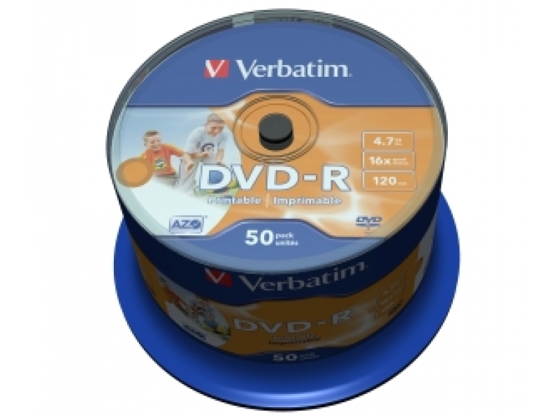 VERBATIM DVD-R Printable non ID 4.7GB 16x cake box (bal=50ks) 43533