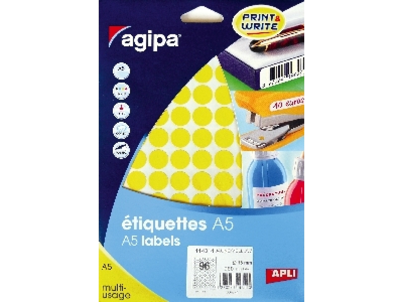 AGIPA Etikety kruhové 15mm/A5,žlté (bal=10hár)