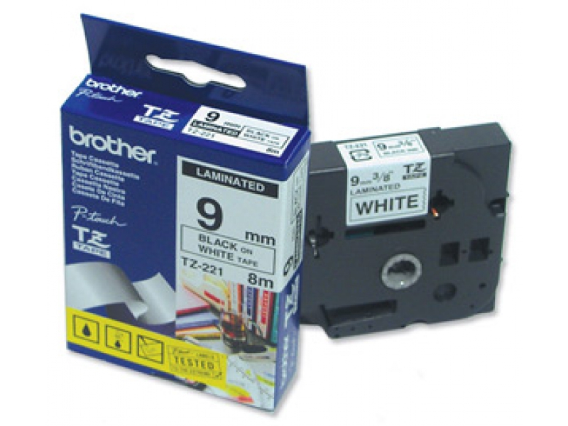 Brother TZ-221 Laminovaná páska 9mm biela/čierna