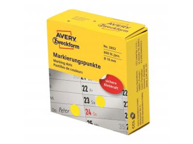 Avery Etikety kruhové 10mm v dispenzore,žlté (bal=800ks)