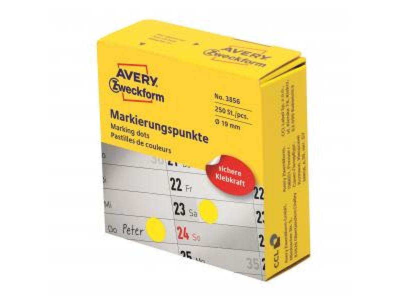 Avery Etikety kruhové 19mm v dispenzore,žlté (bal=250ks)