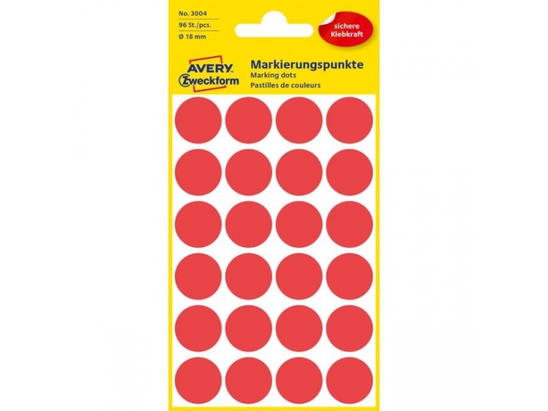 Avery Etikety kruhové 18mm,červené (bal=4hár)