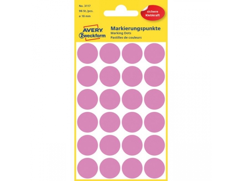 Avery Etikety kruhové 18mm,ružové (bal=4hár)