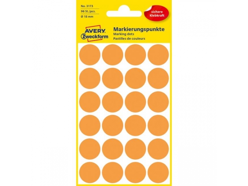 Avery Etikety kruhové 18mm,neónovo oranžové (bal=4hár)