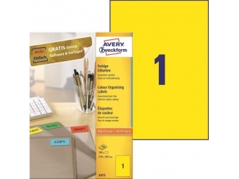 Avery Etikety farebné 210x297mm A4 žlté (bal=100hár)