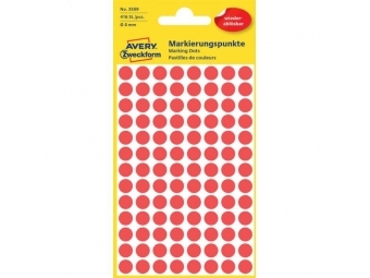 Avery Etikety kruhové 8mm odnímateľné červené (bal=4hár)