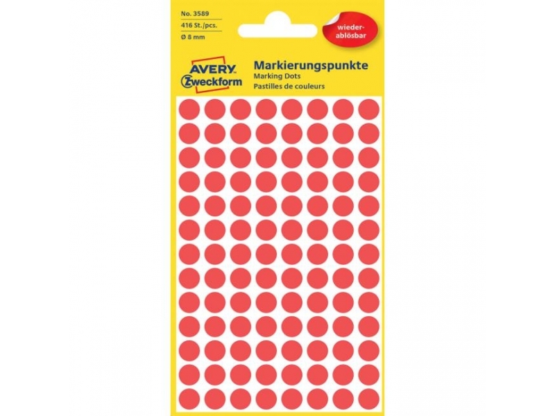 Avery Etikety kruhové odnímateľné 8mm,červené (bal=4hár)