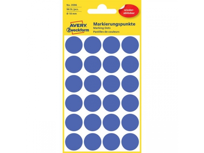 Avery Etikety kruhové odnímateľné 18mm,modré (bal=4hár)